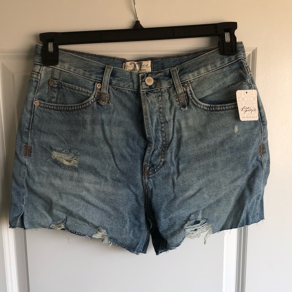 We The Free Distressed Blue Denim Shorts
